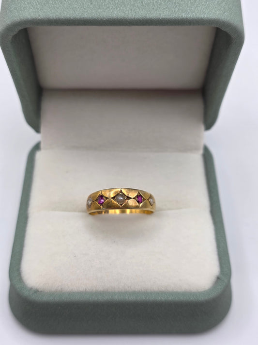 Antique 15ct gold ruby and pearl gypsy ring