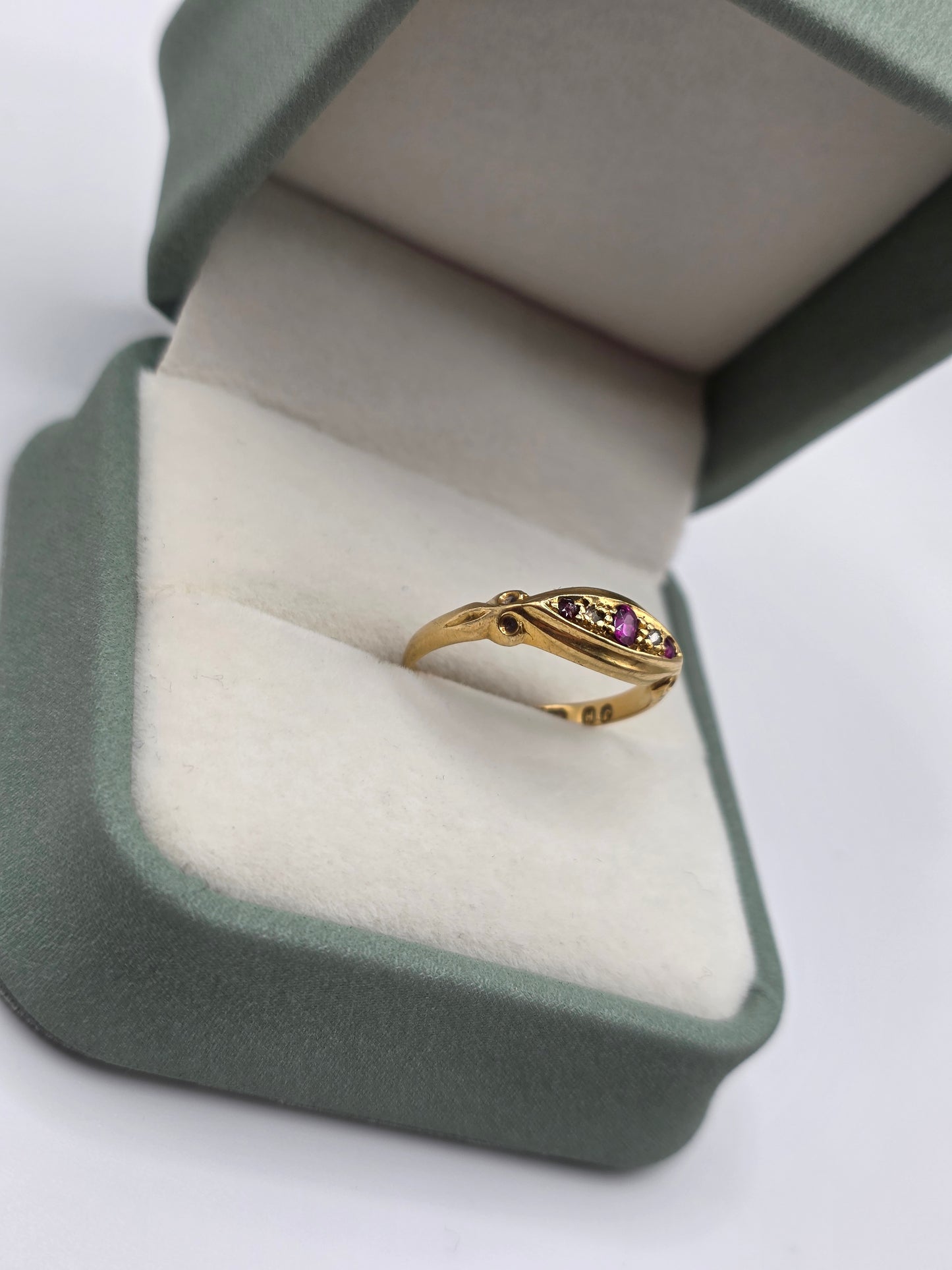 Antique 18ct gold ruby and diamond gypsy ring