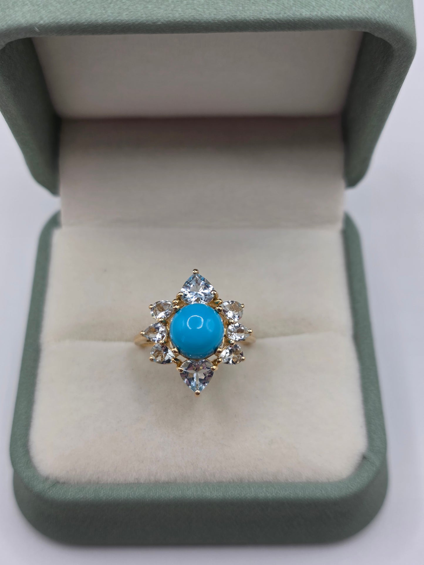 9ct gold turquoise and aquamarine ring