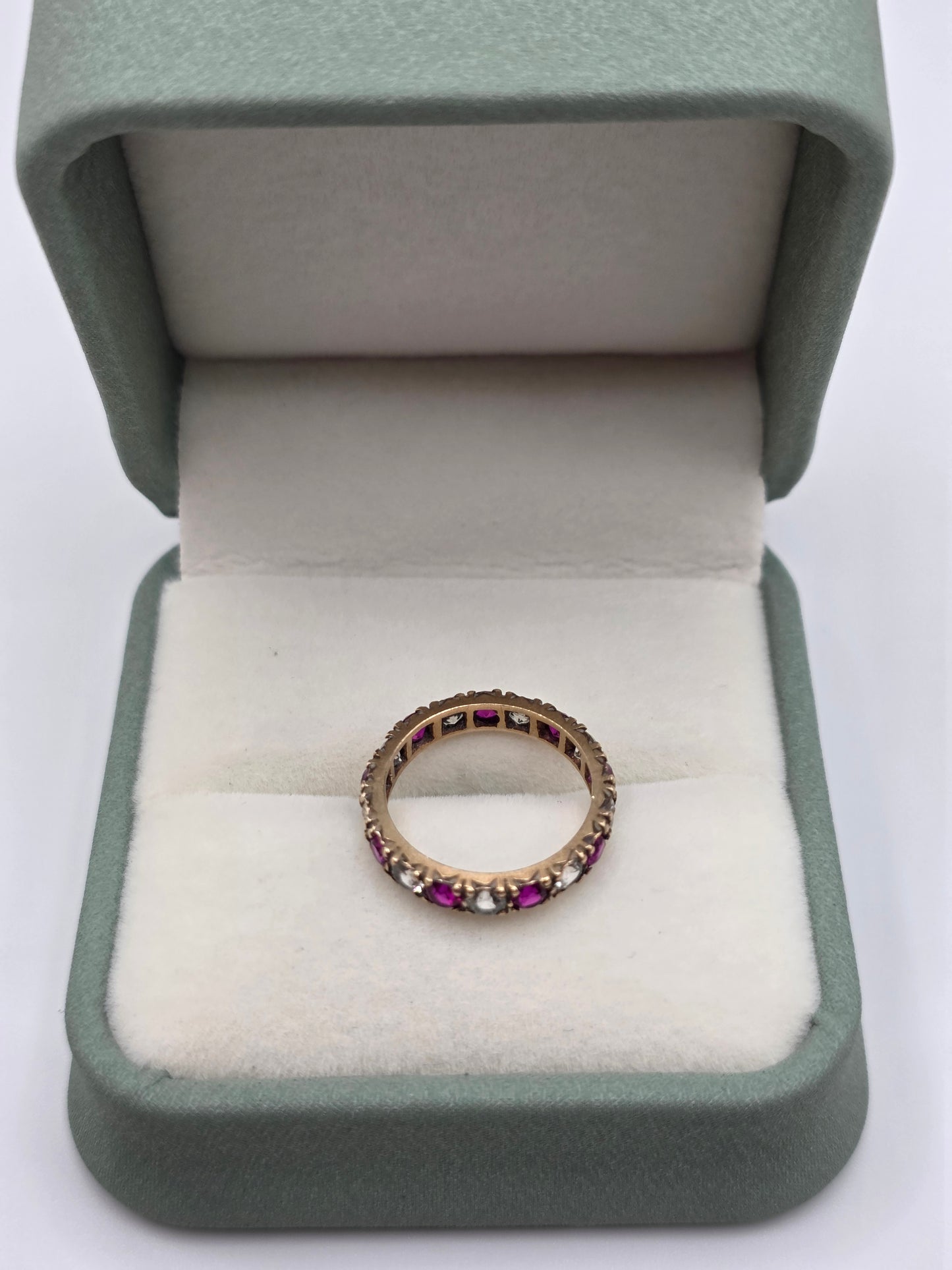 Eternity 9ct gold synthetic ruby and cz ring