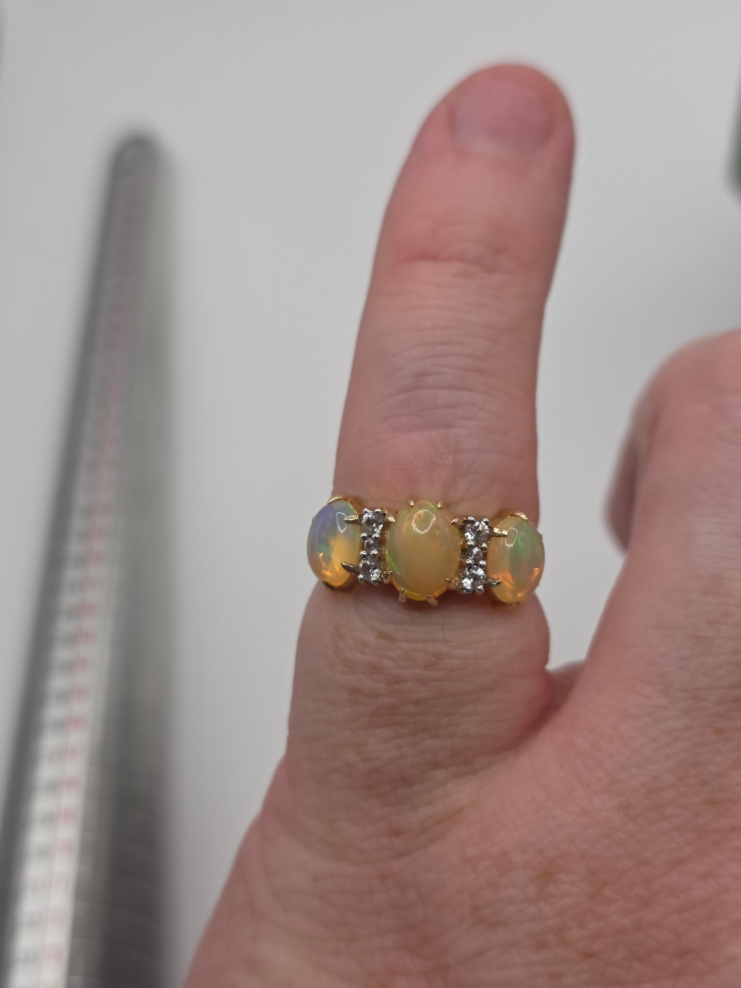 9ct gold opal and white zircon ring