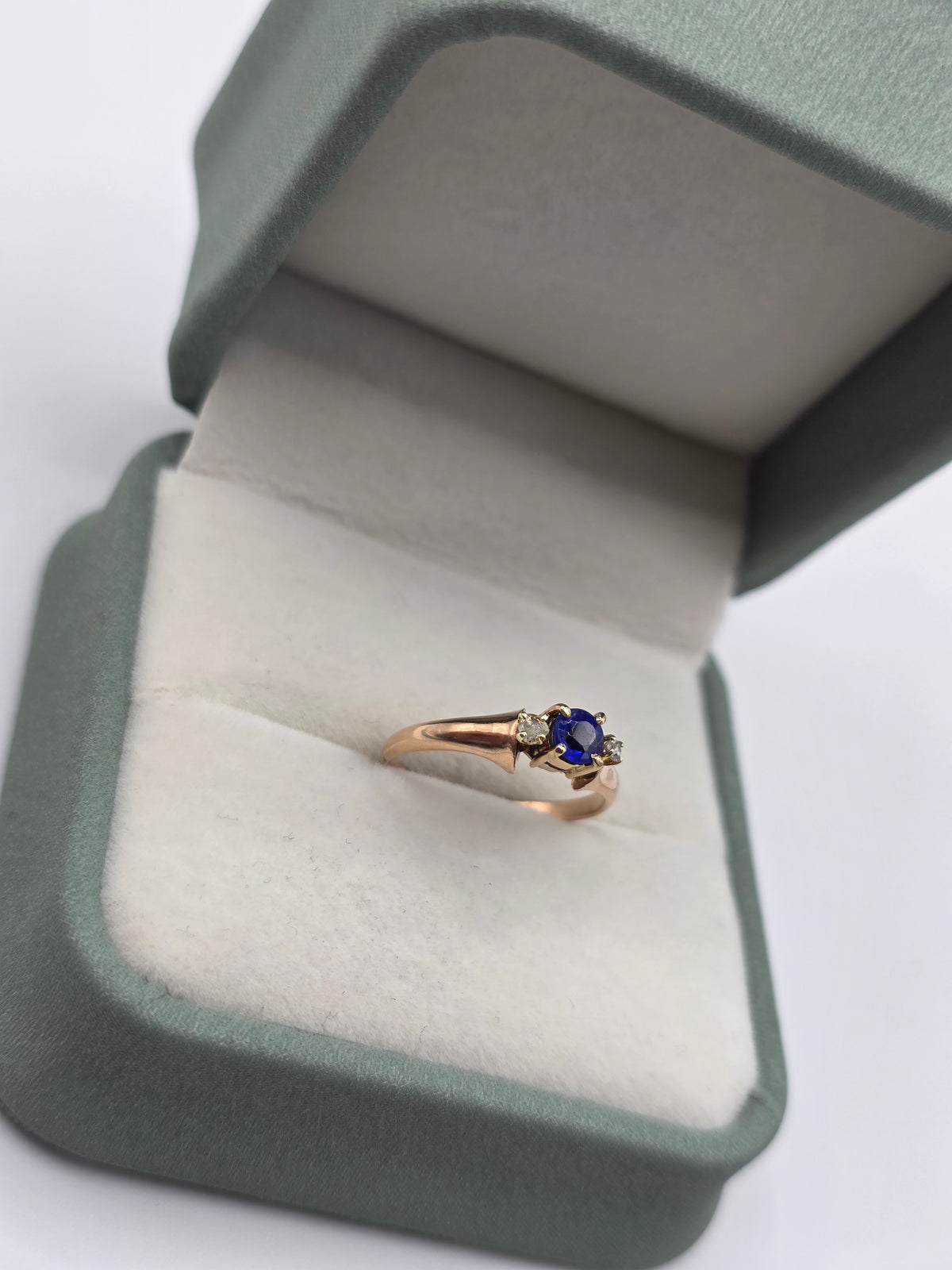 9ct rose gold synthetic sapphire and diamond ring