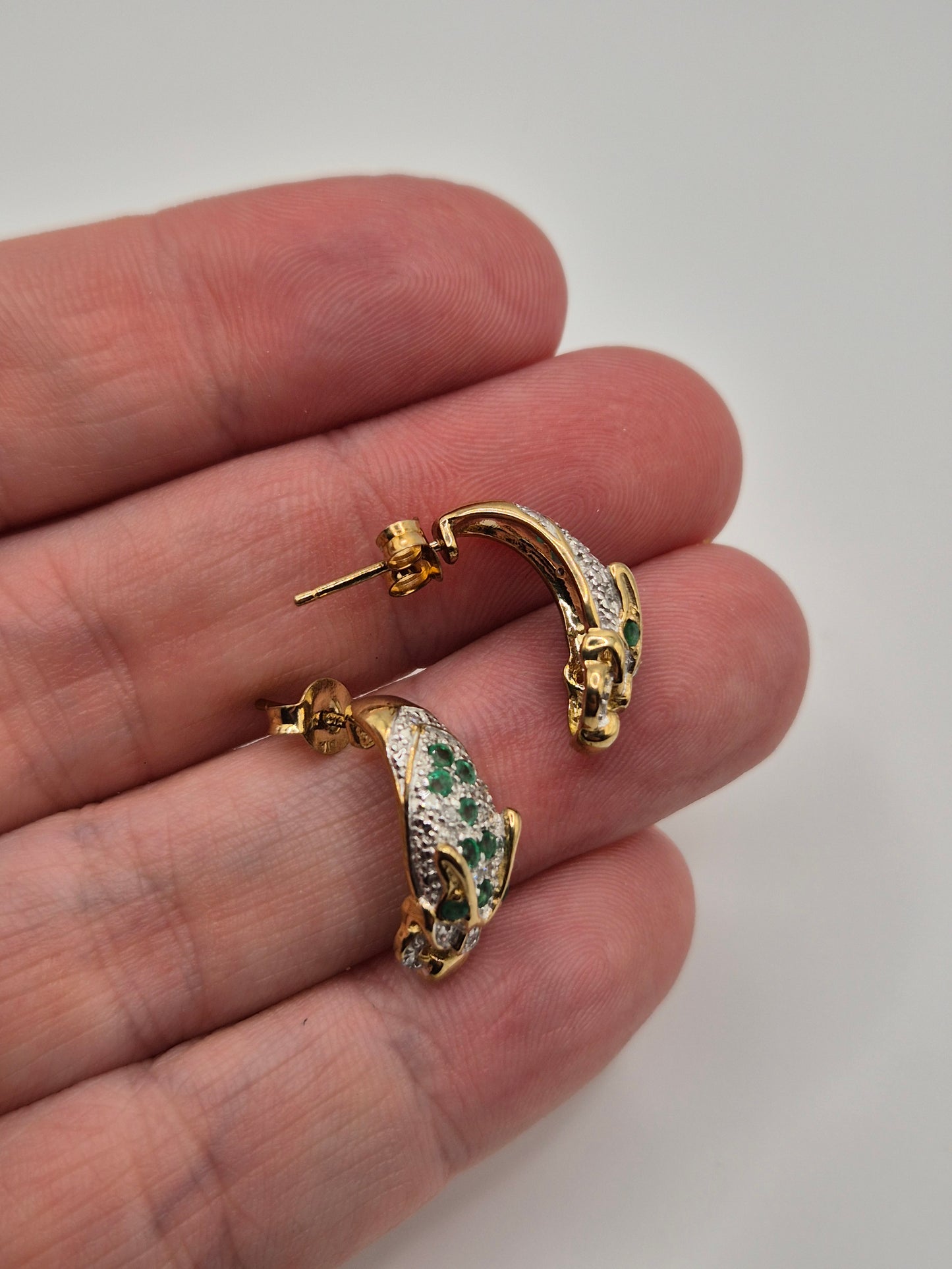 9ct gold emerald and diamond panther earrings