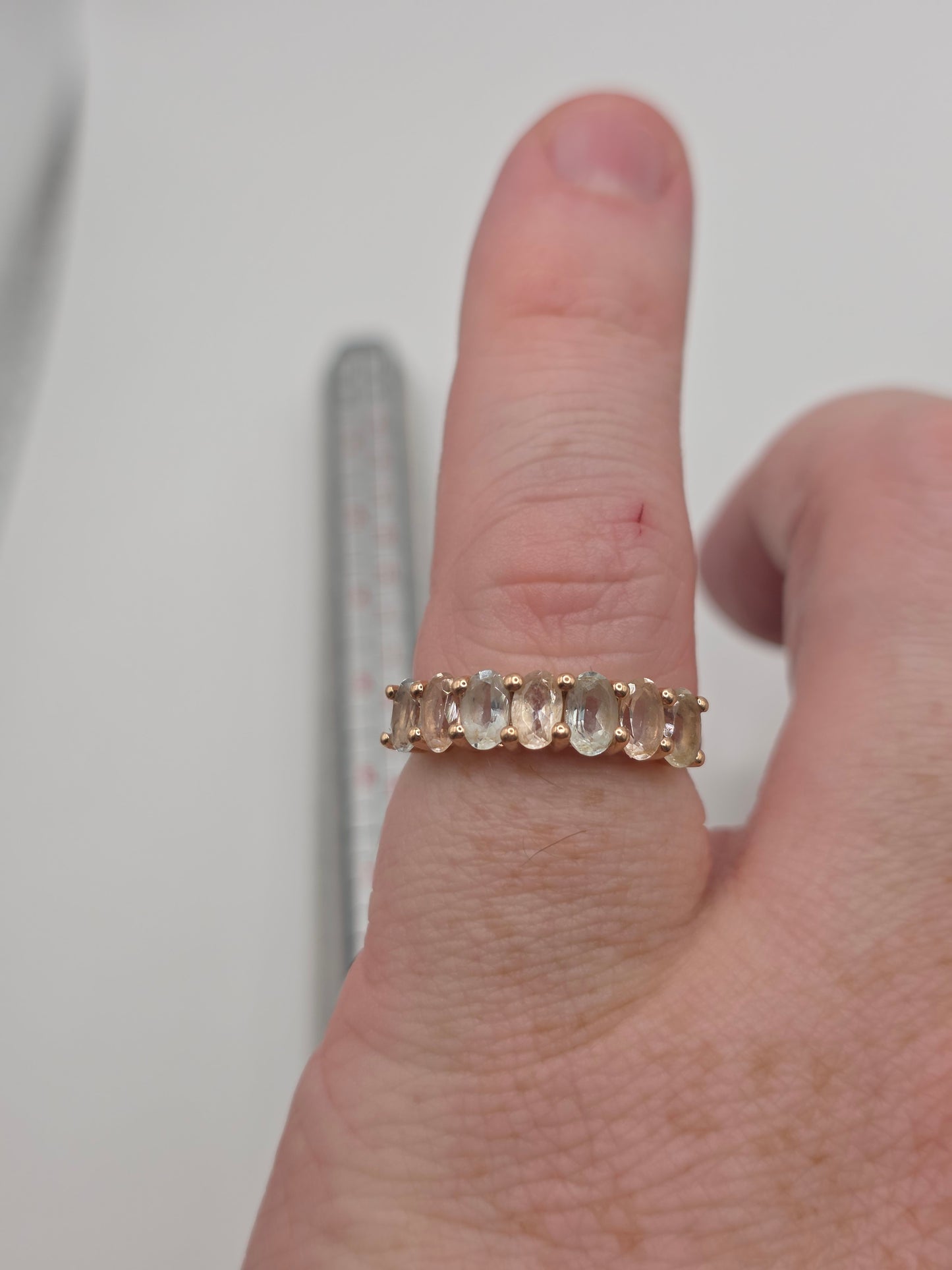 9ct rose gold aquamarine and morganite ring
