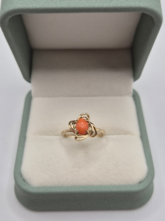 9ct gold coral ring