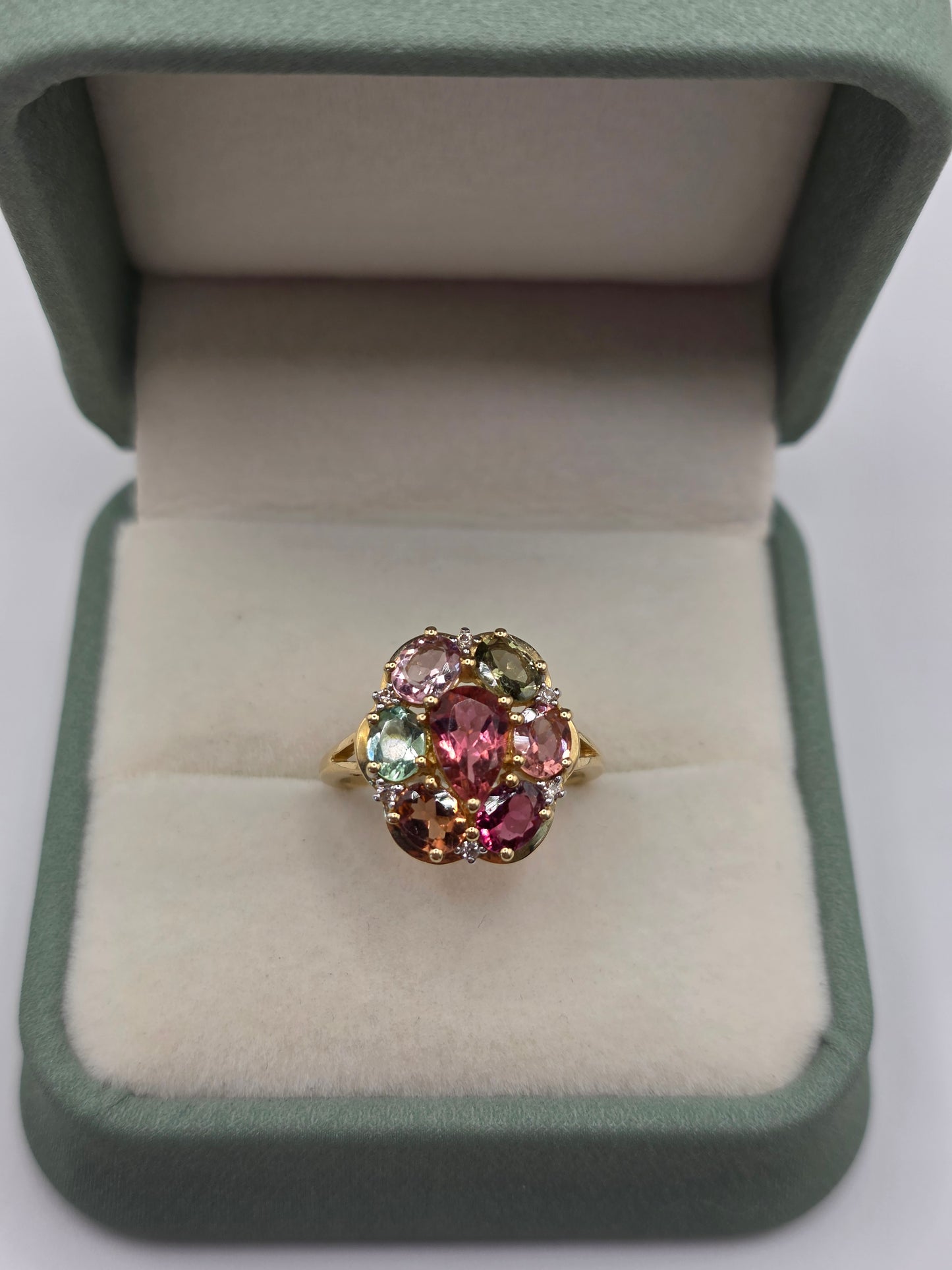 9ct gold rainbow tourmaline ring