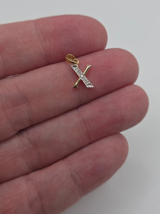 9ct gold diamond initial X pendant