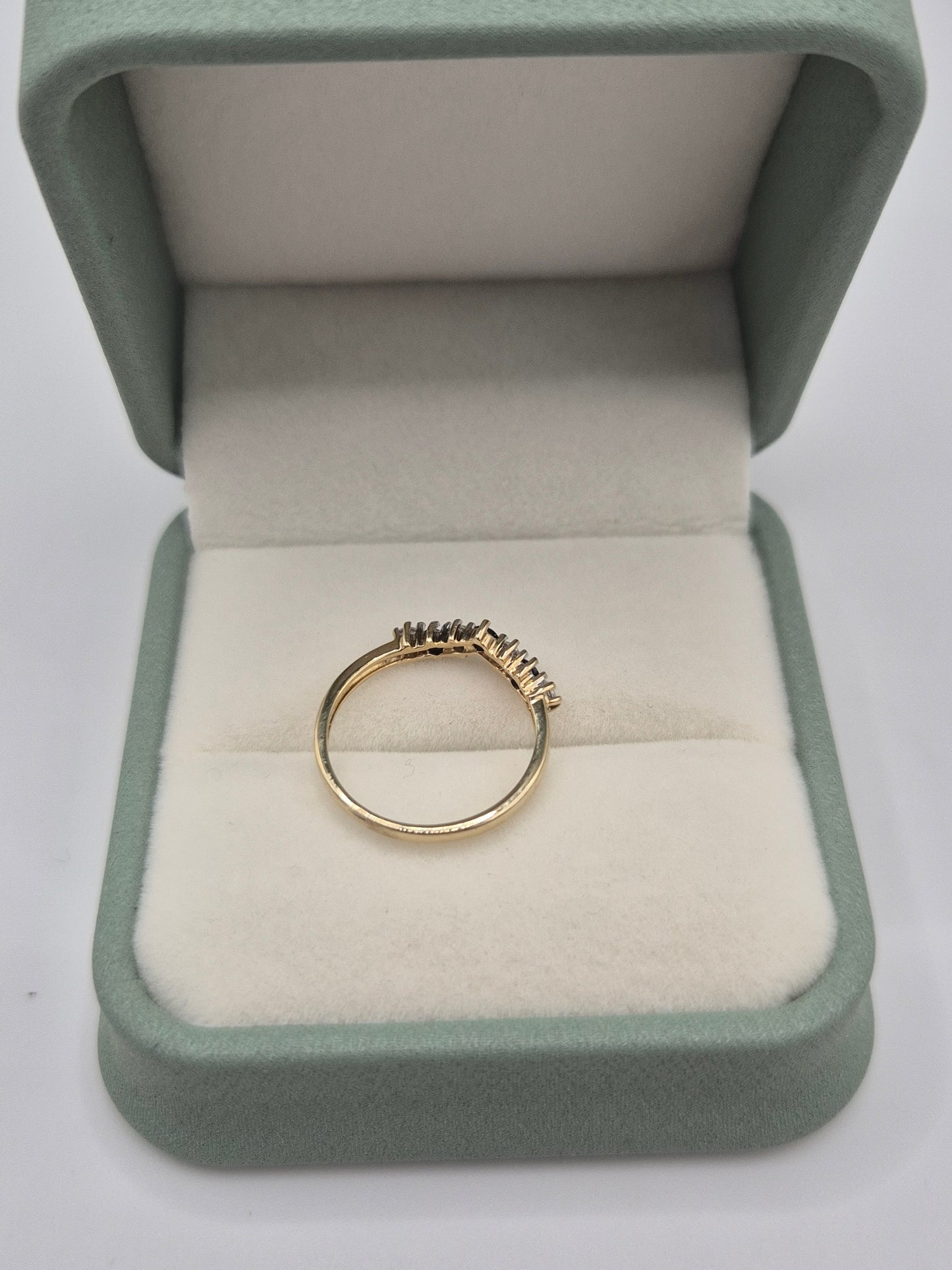 9ct gold sapphire and cz wishbone ring