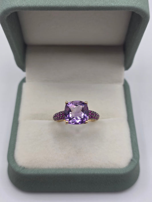 9ct gold amethyst and ruby ring