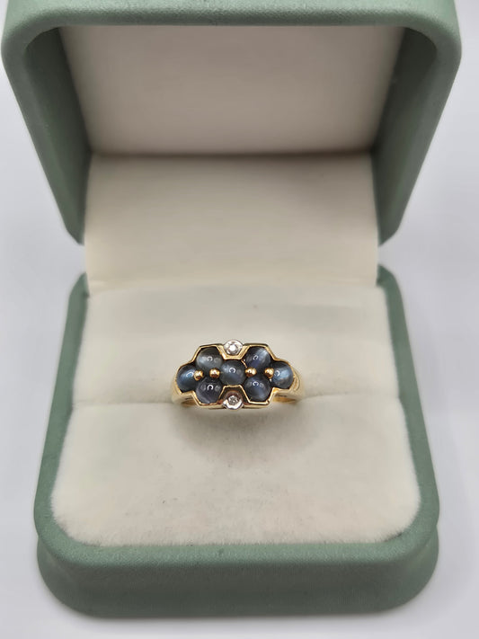9ct gold cat's eye and diamond ring