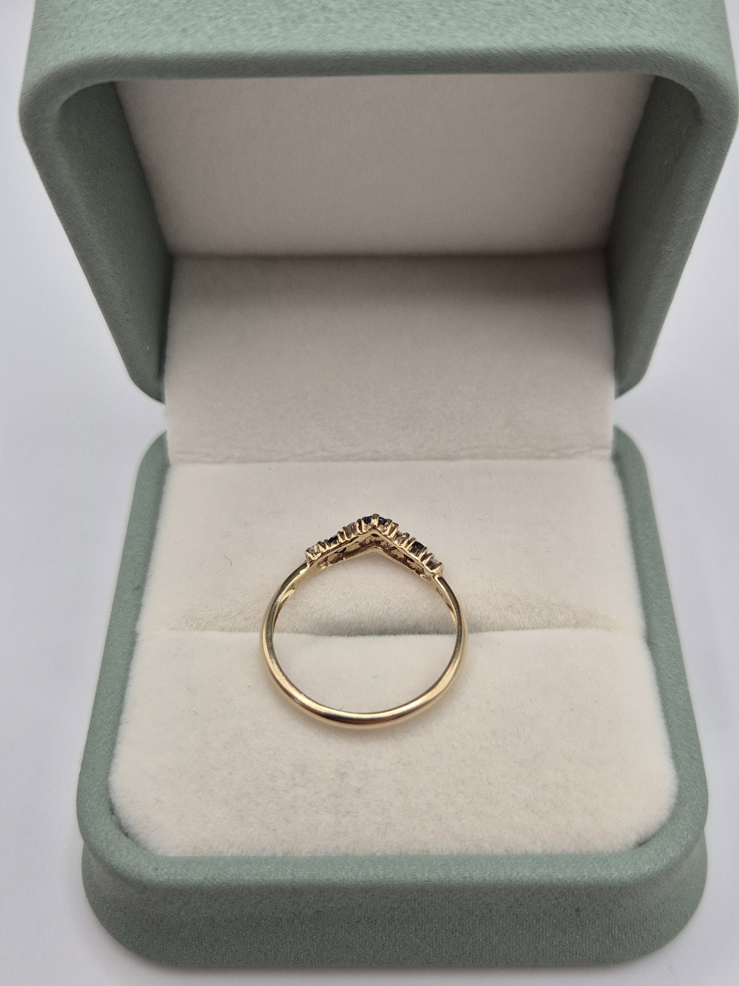 9ct gold sapphire and cz wishbone ring