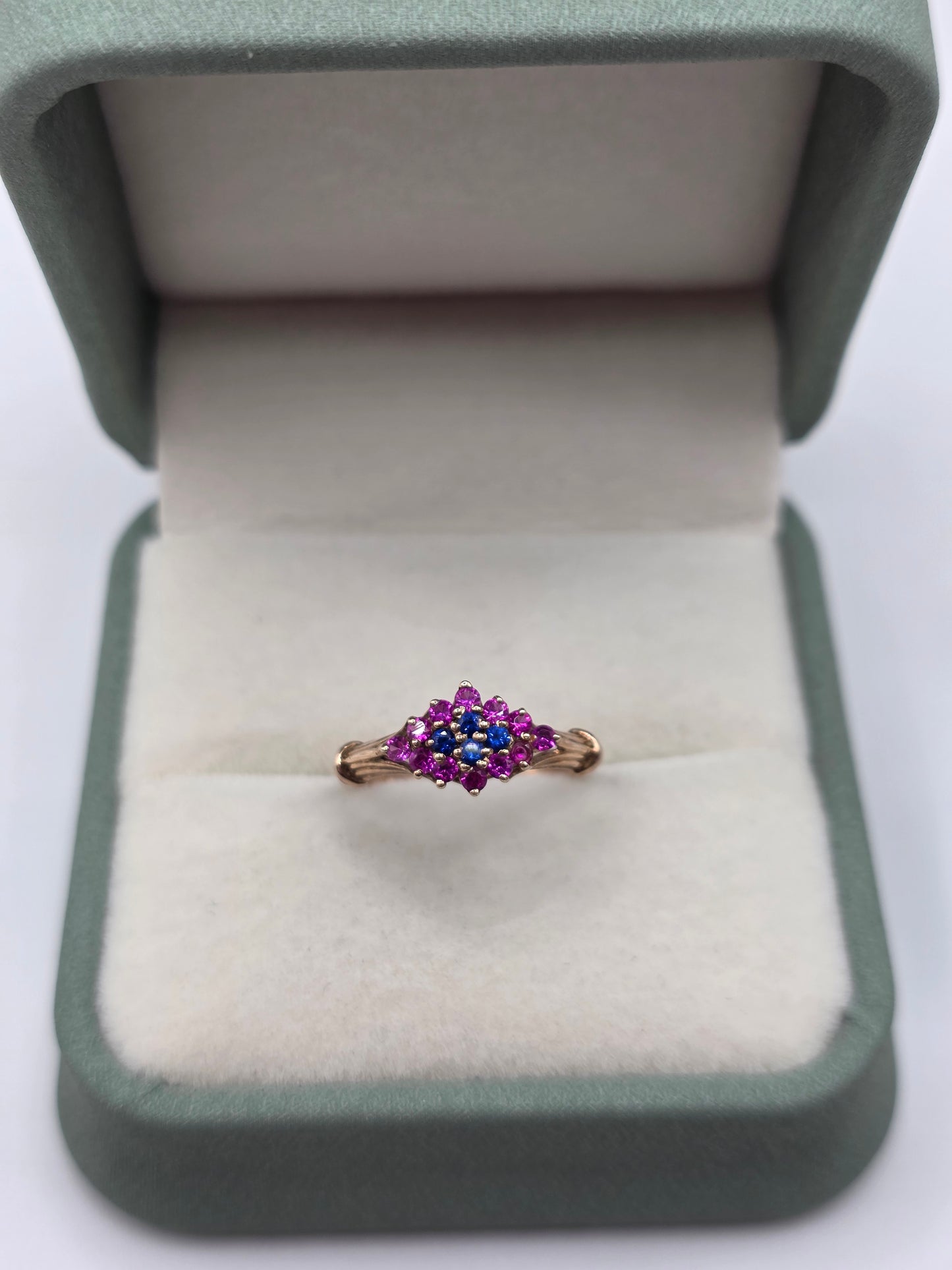 9ct rose gold sapphire and pink topaz ring