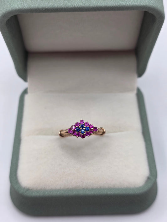 9ct rose gold sapphire and pink topaz ring