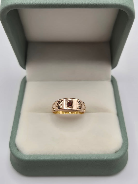 9ct rose gold garnet and diamond gypsy ring