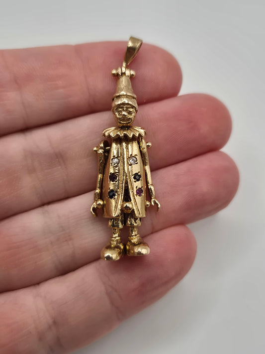 9ct gold multigem clown pendant