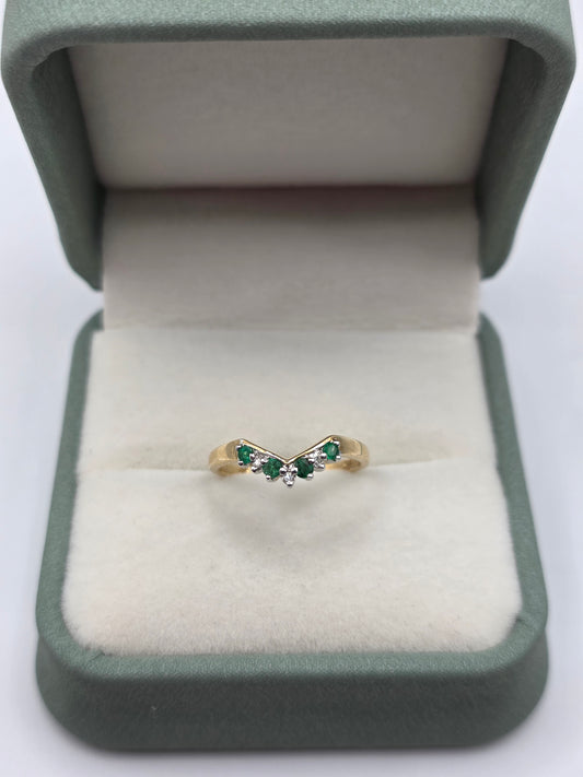 9ct gold emerald and diamond wishbone ring