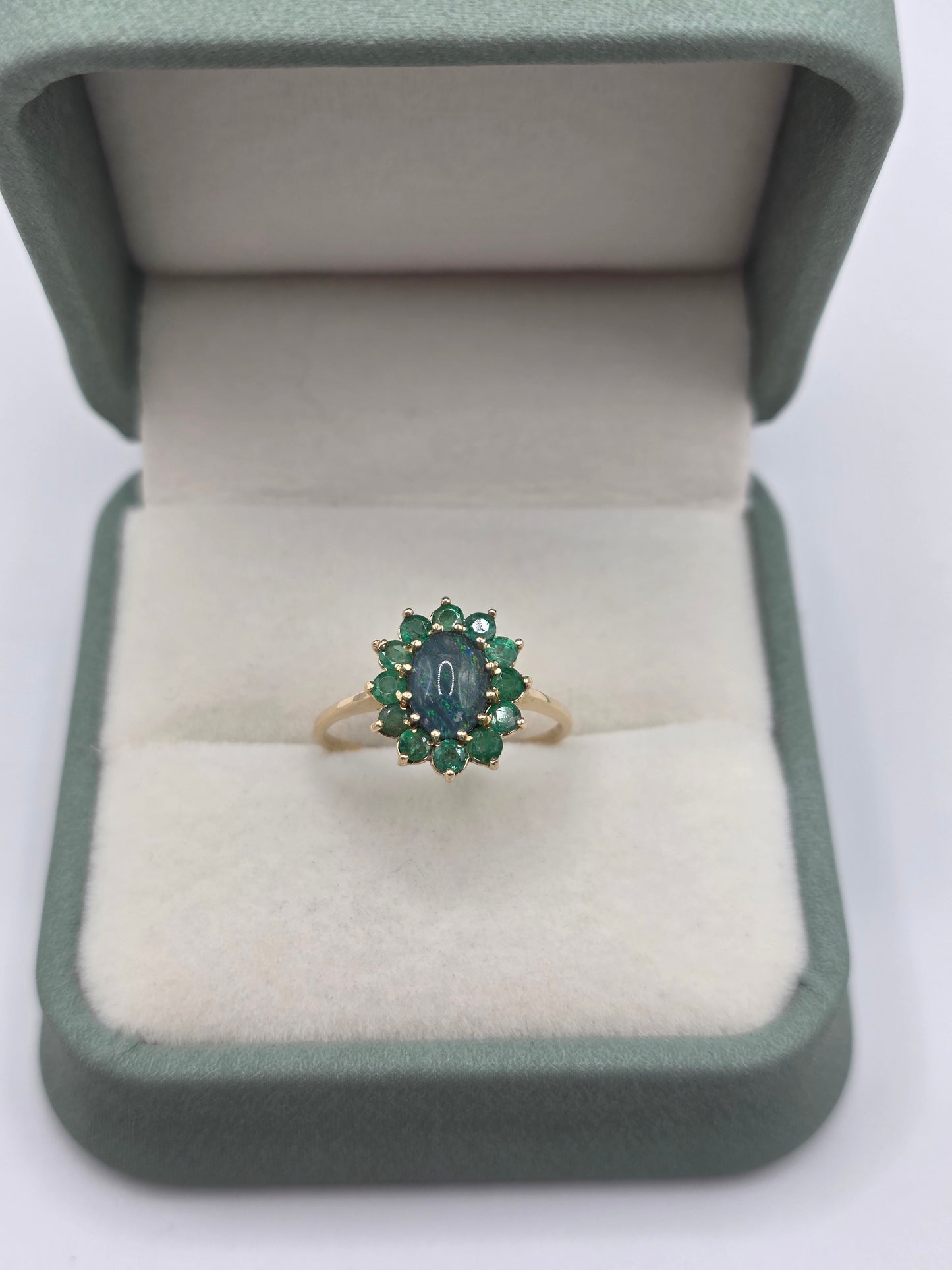 9ct gold opal triplet and emerald ring