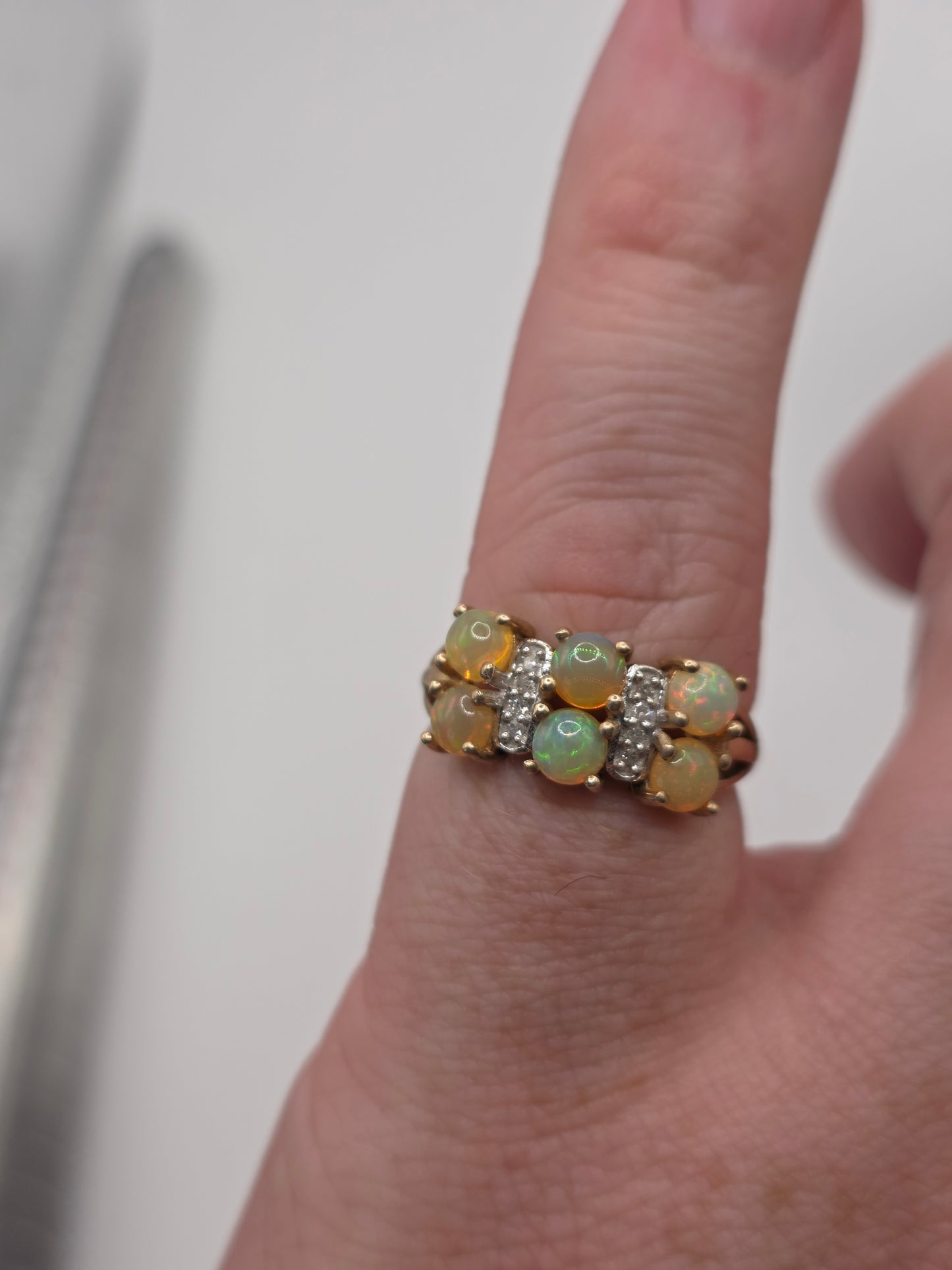 9ct gold opal and diamond ring