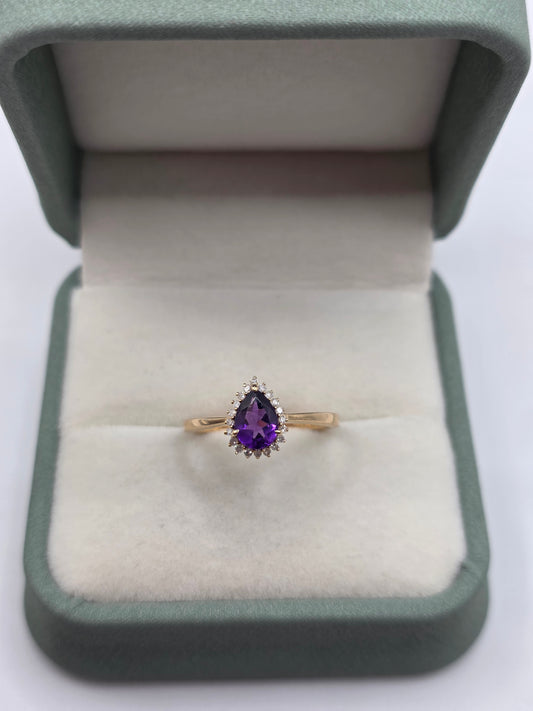 9ct gold amethyst and diamond ring