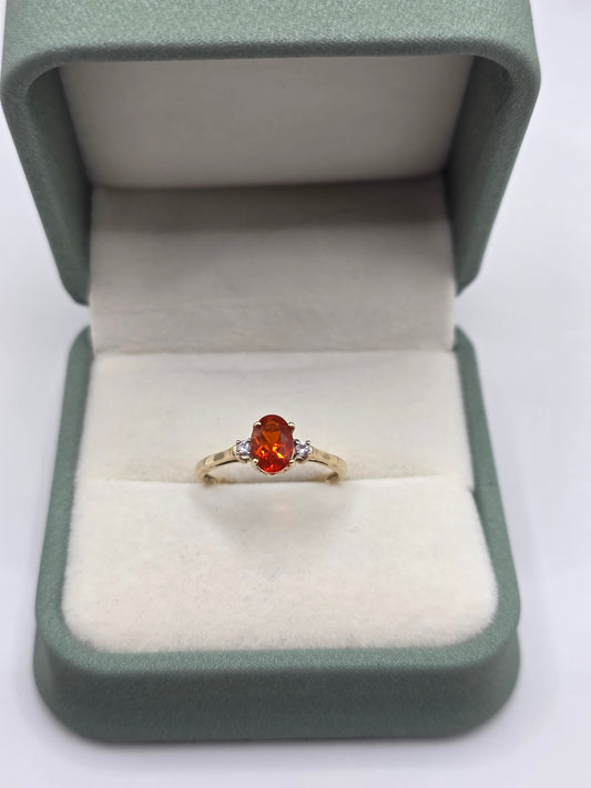 9ct gold fire opal and cz ring