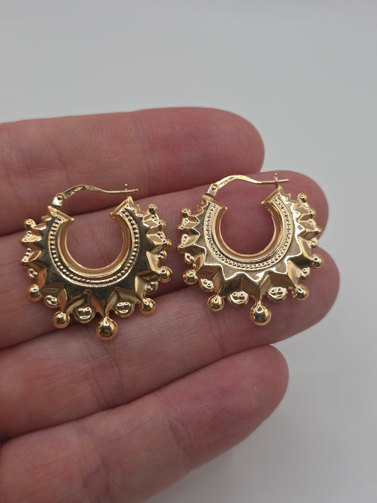 9ct gold spike creole earrings