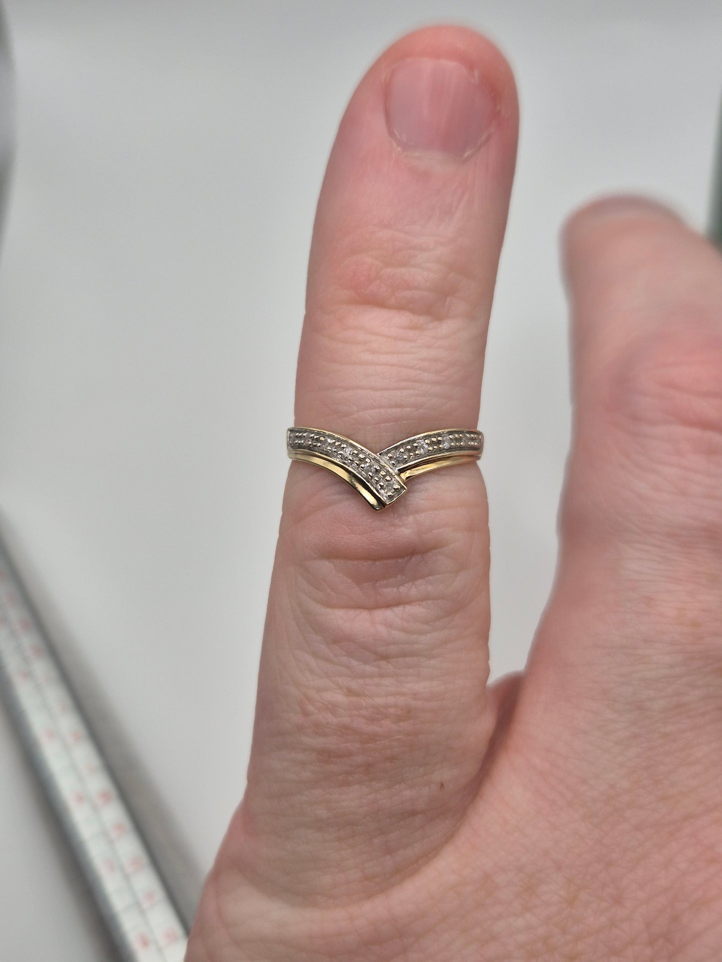 9ct gold diamond wishbone ring