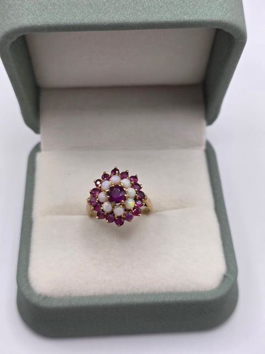 9ct gold ruby and opal ring