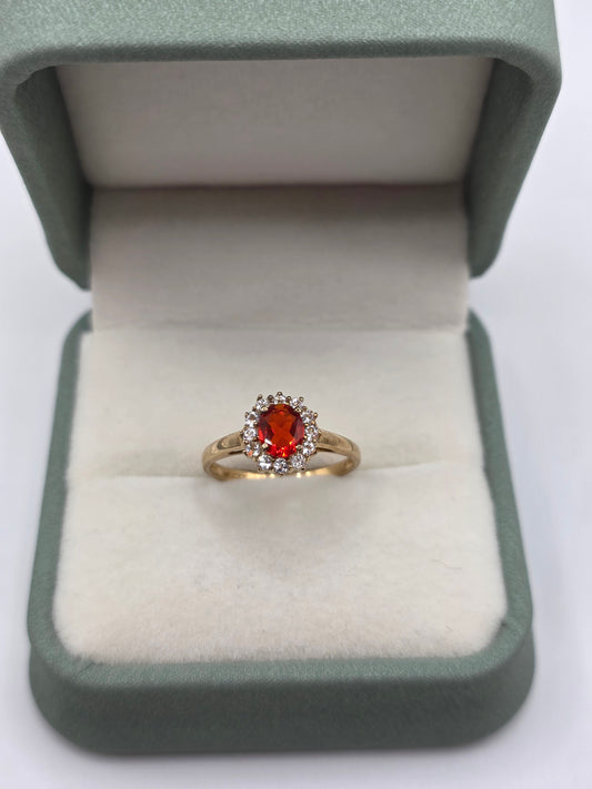 9ct gold fire opal and spinel ring