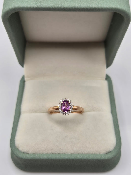 9ct rose gold amethyst and diamond ring