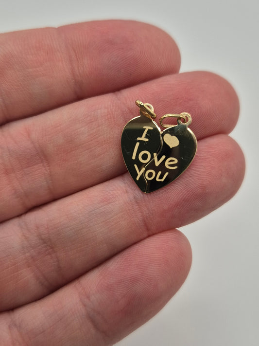 9ct gold "i love you" split heart charm
