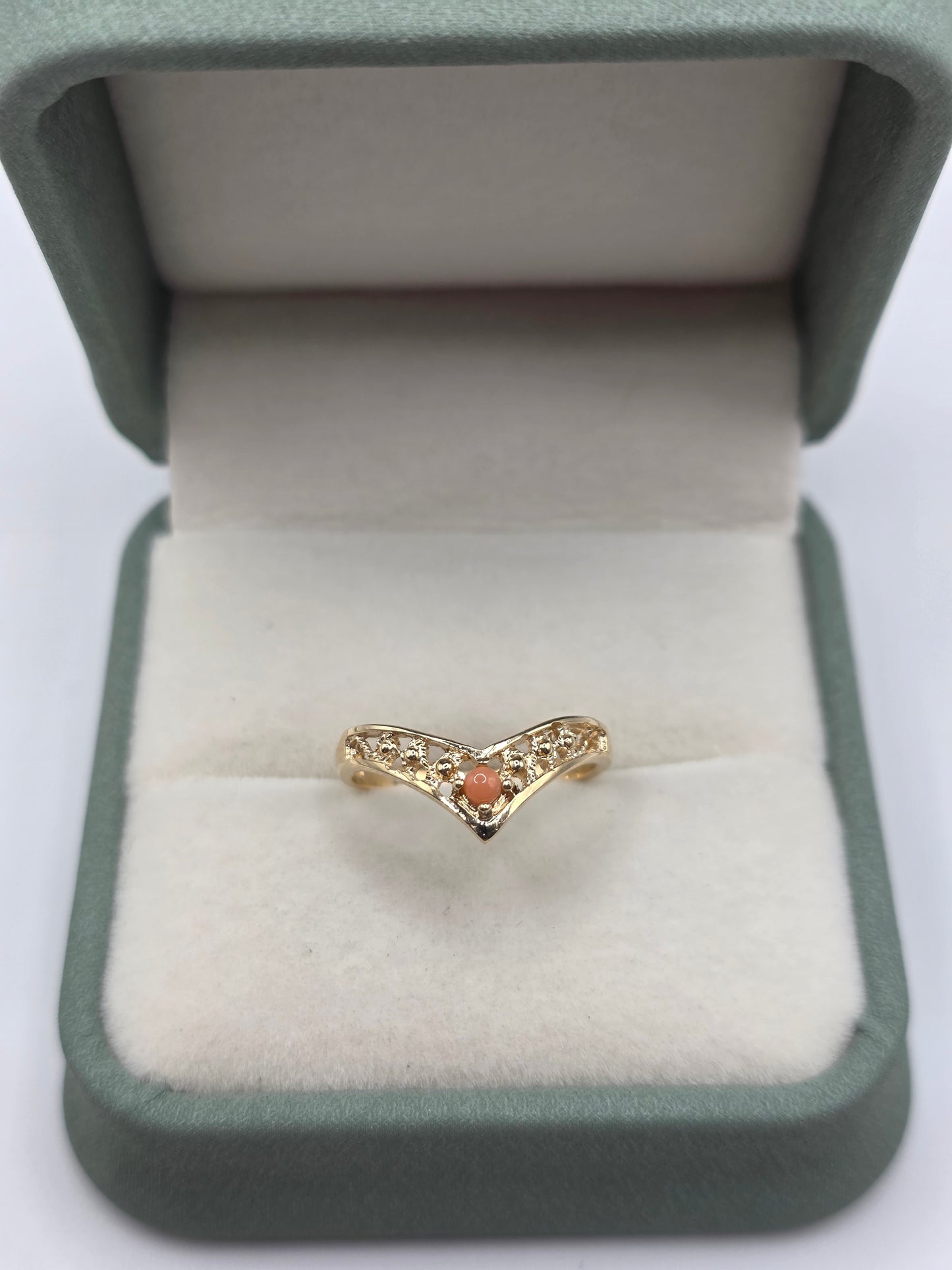9ct gold coral wishbone ring