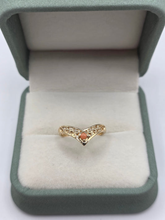 9ct gold coral wishbone ring