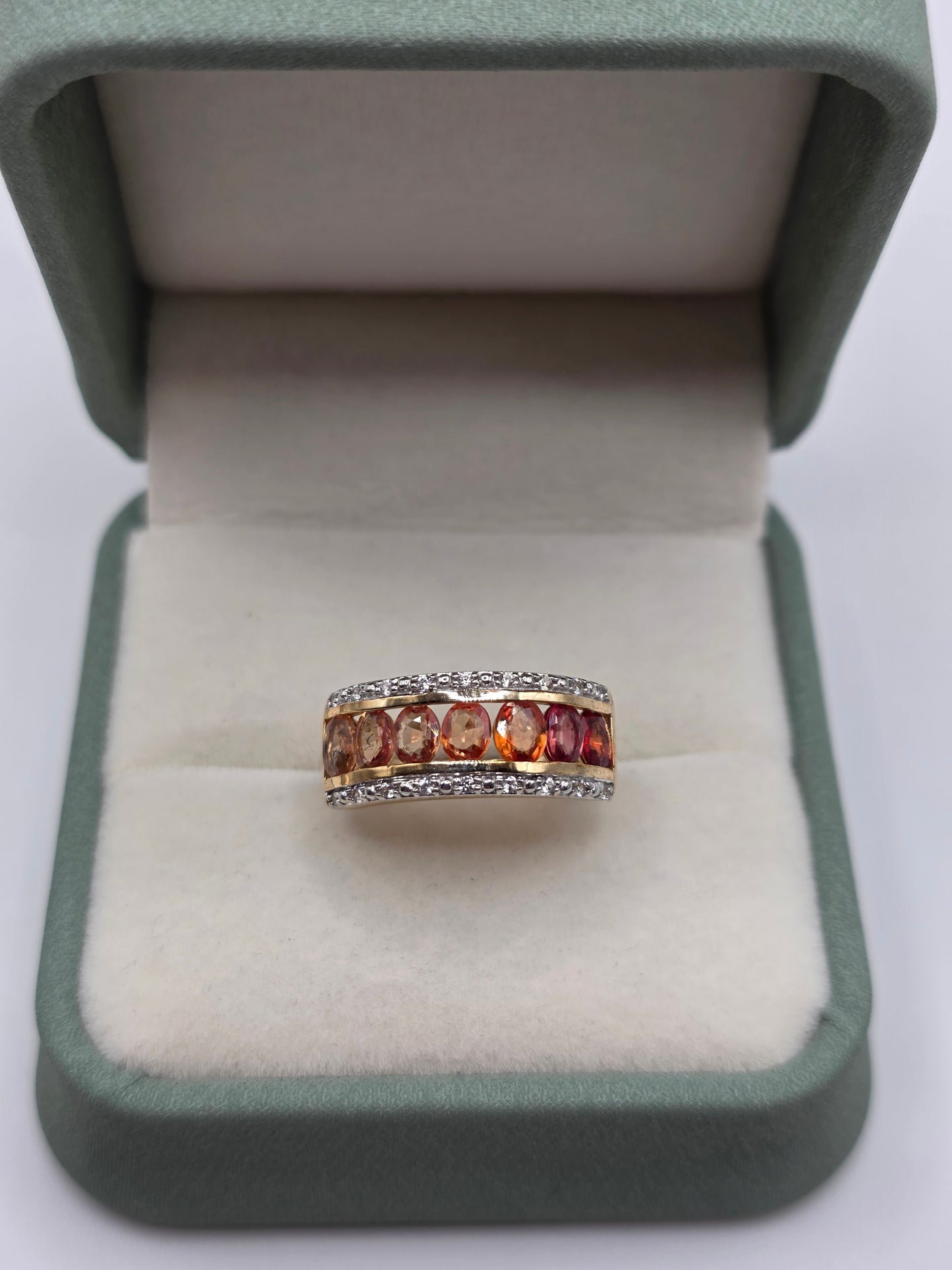 9ct gold orange sapphire and white topaz ring