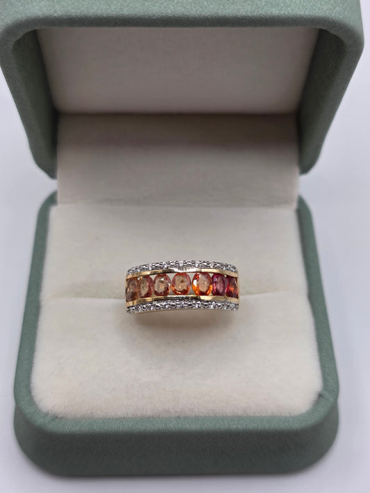 9ct gold orange sapphire and white topaz ring