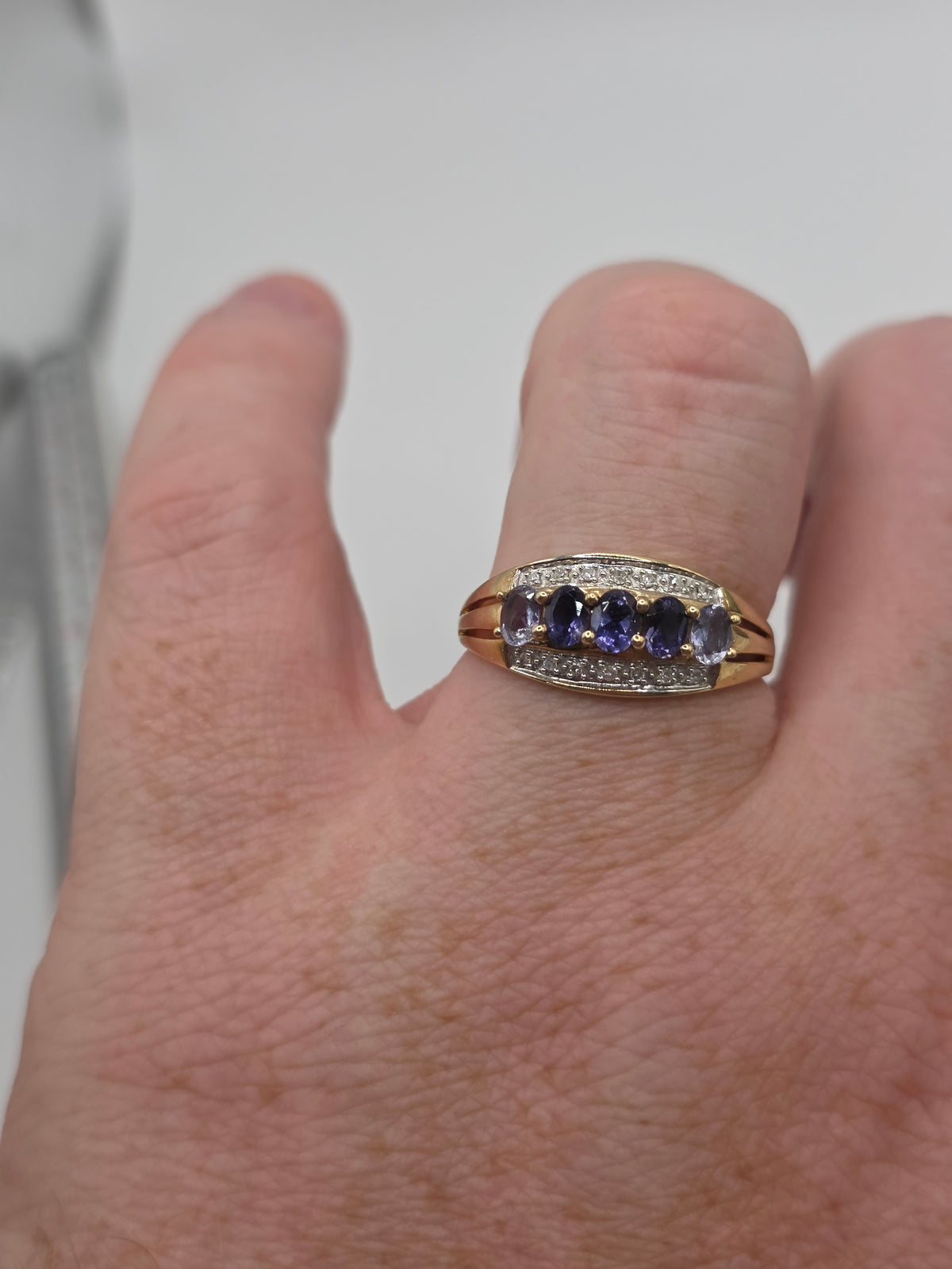 9ct gold iolite and diamond ring