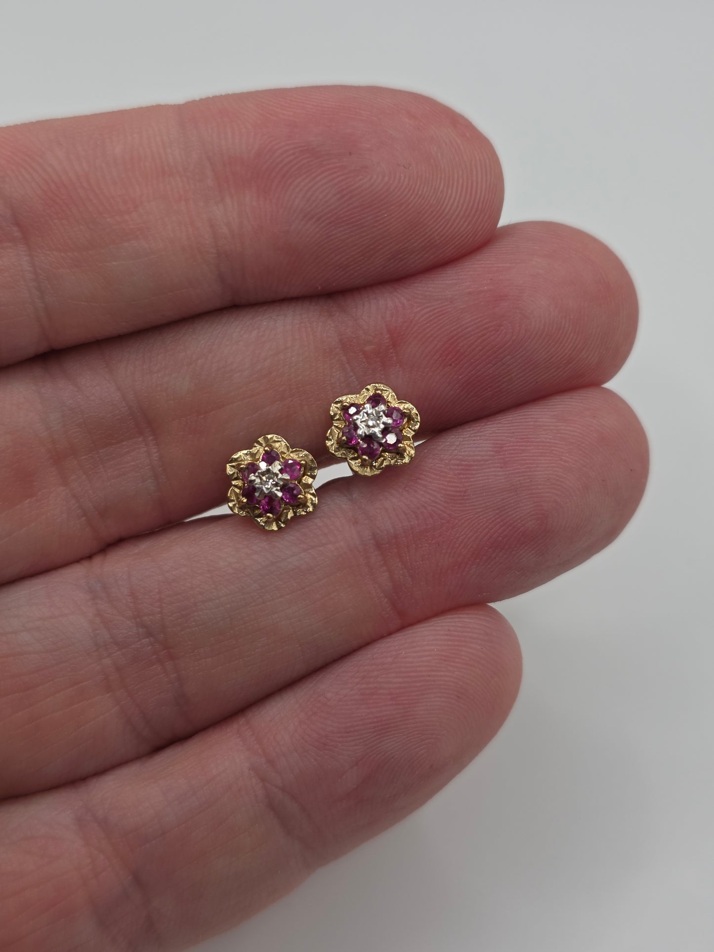 9ct gold ruby and diamond earrings