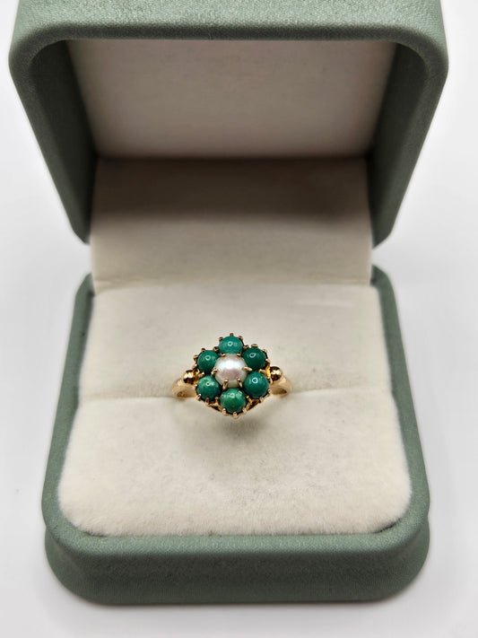 9ct gold turquoise and pearl ring