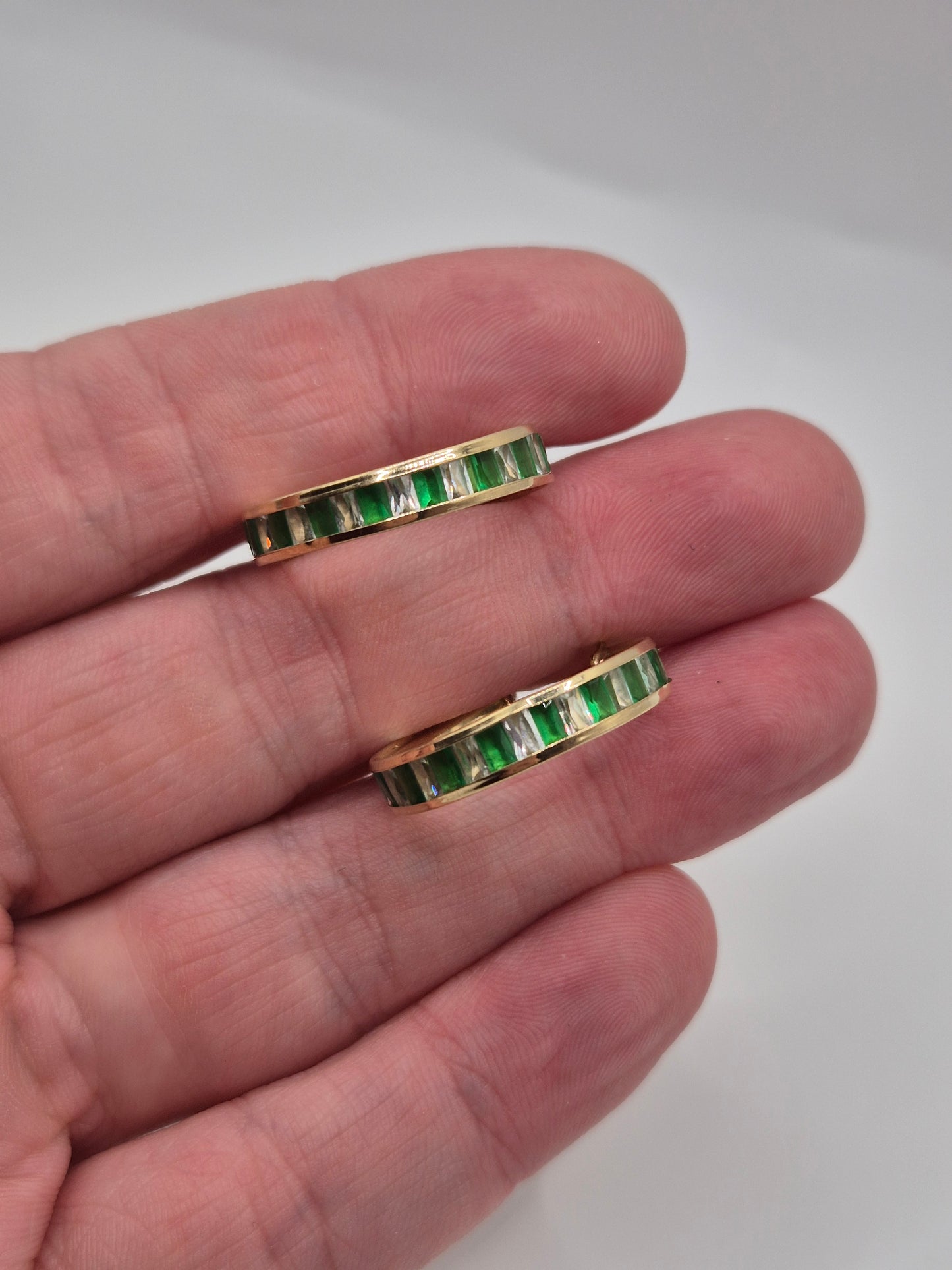 9ct gold synthetic emerald and zircon earrings