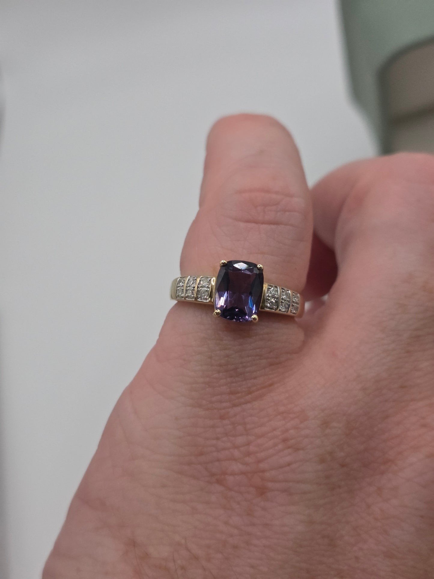 9ct gold iolite and diamond ring