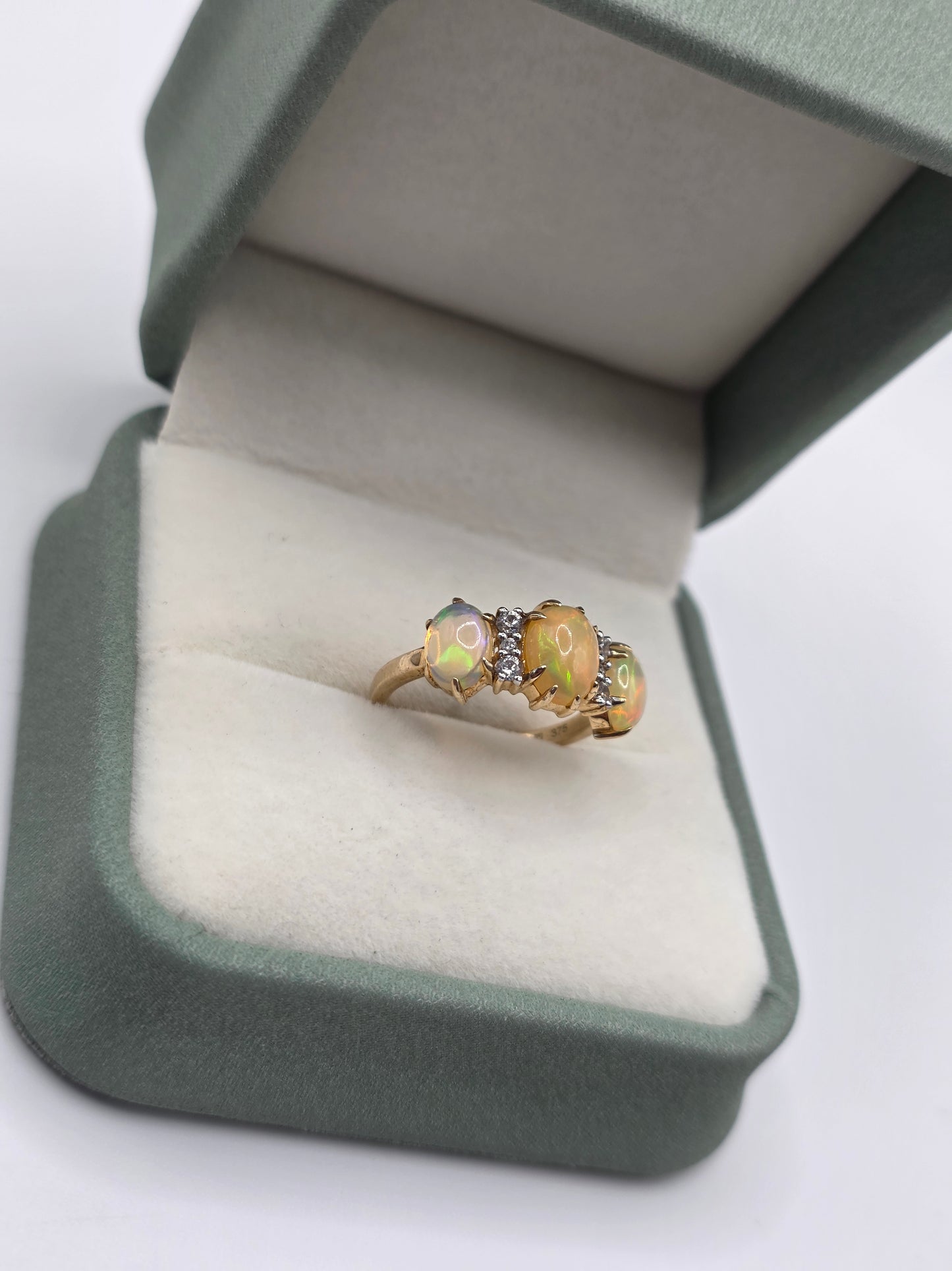 9ct gold opal and white zircon ring