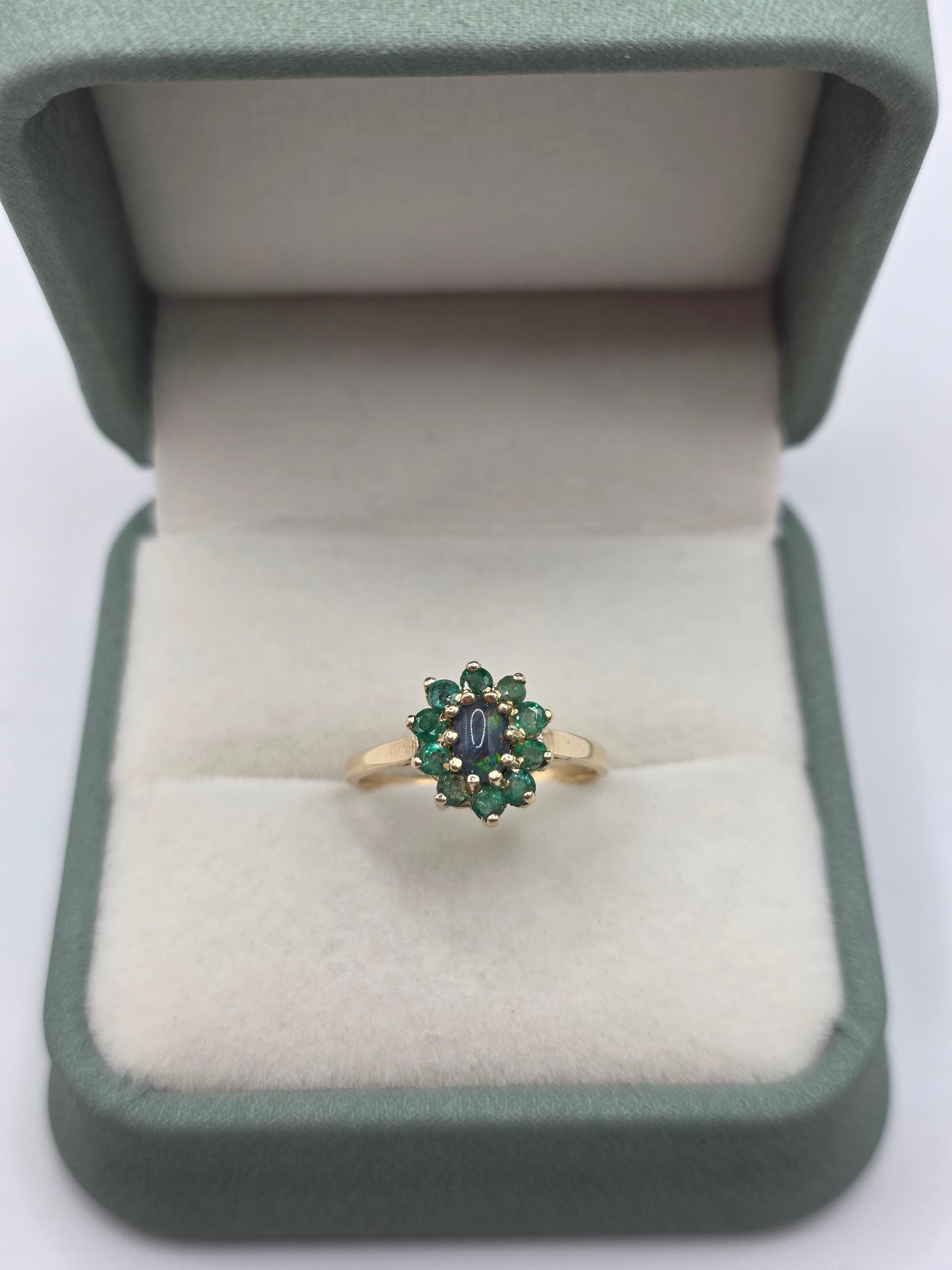 9ct gold opal triplet and emerald ring