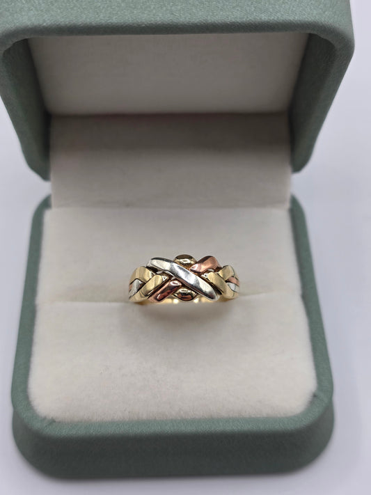 9ct tri gold puzzle ring