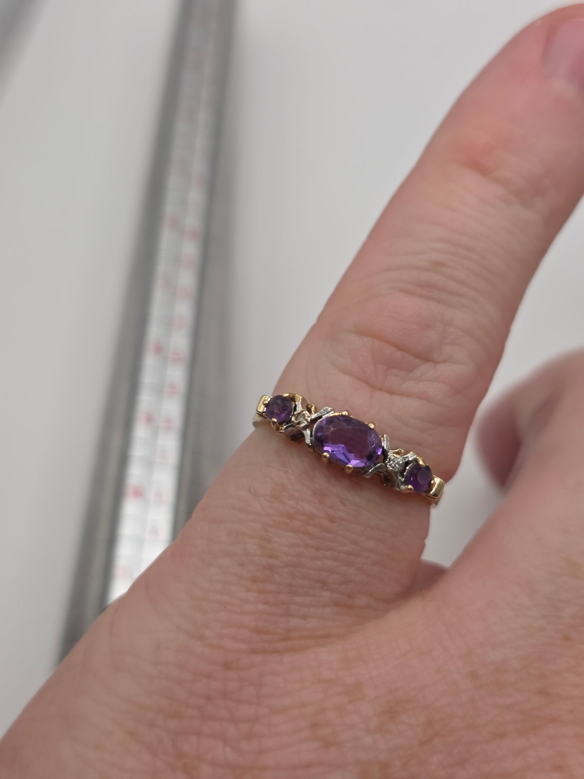 9ct two tone gold amethyst and diamond ring