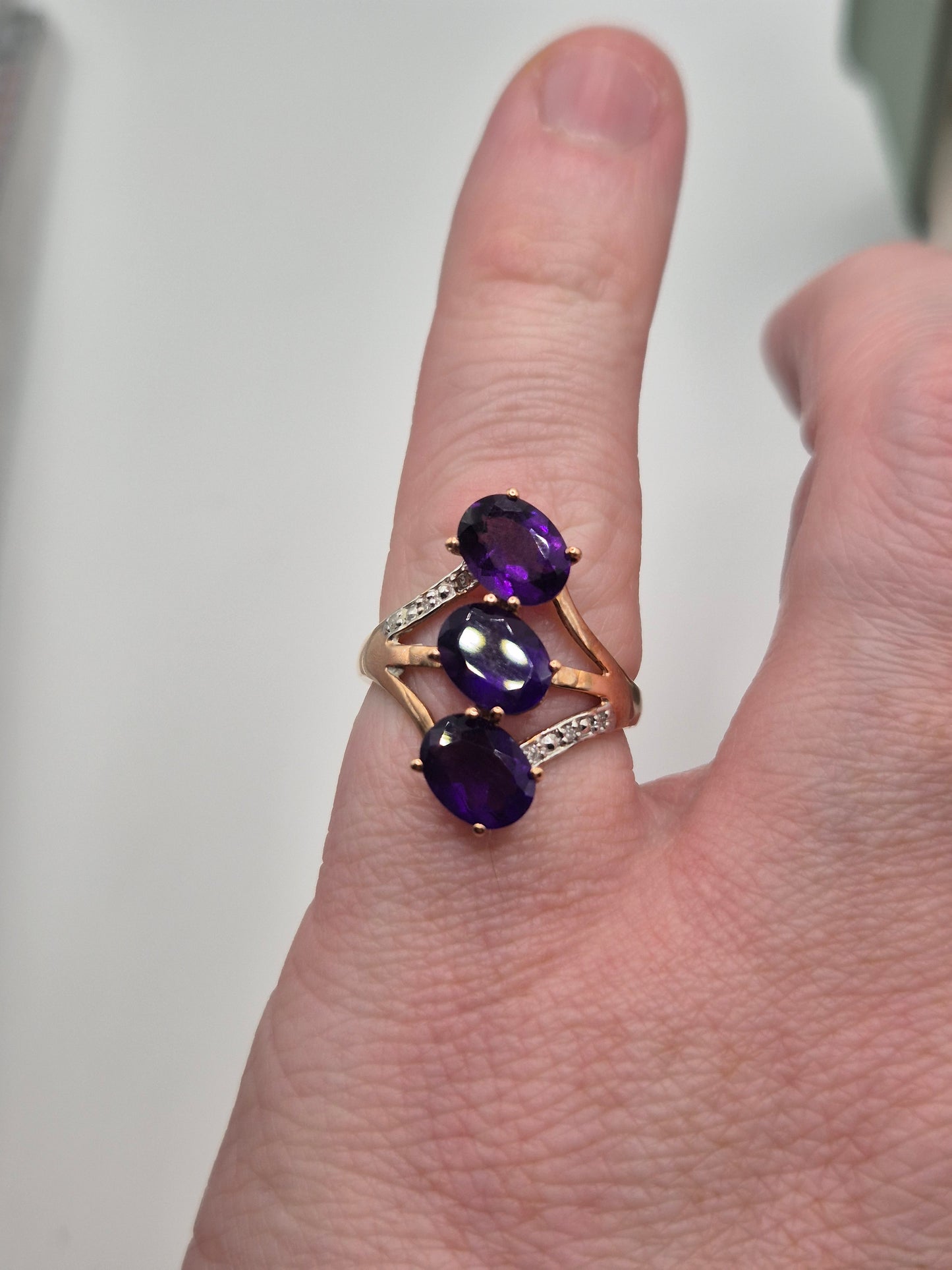 9ct rose gold amethyst and diamond ring