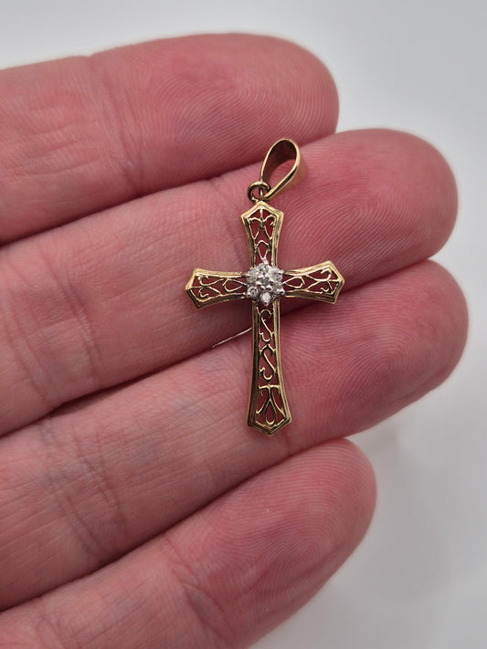 9ct gold diamond cross pendant