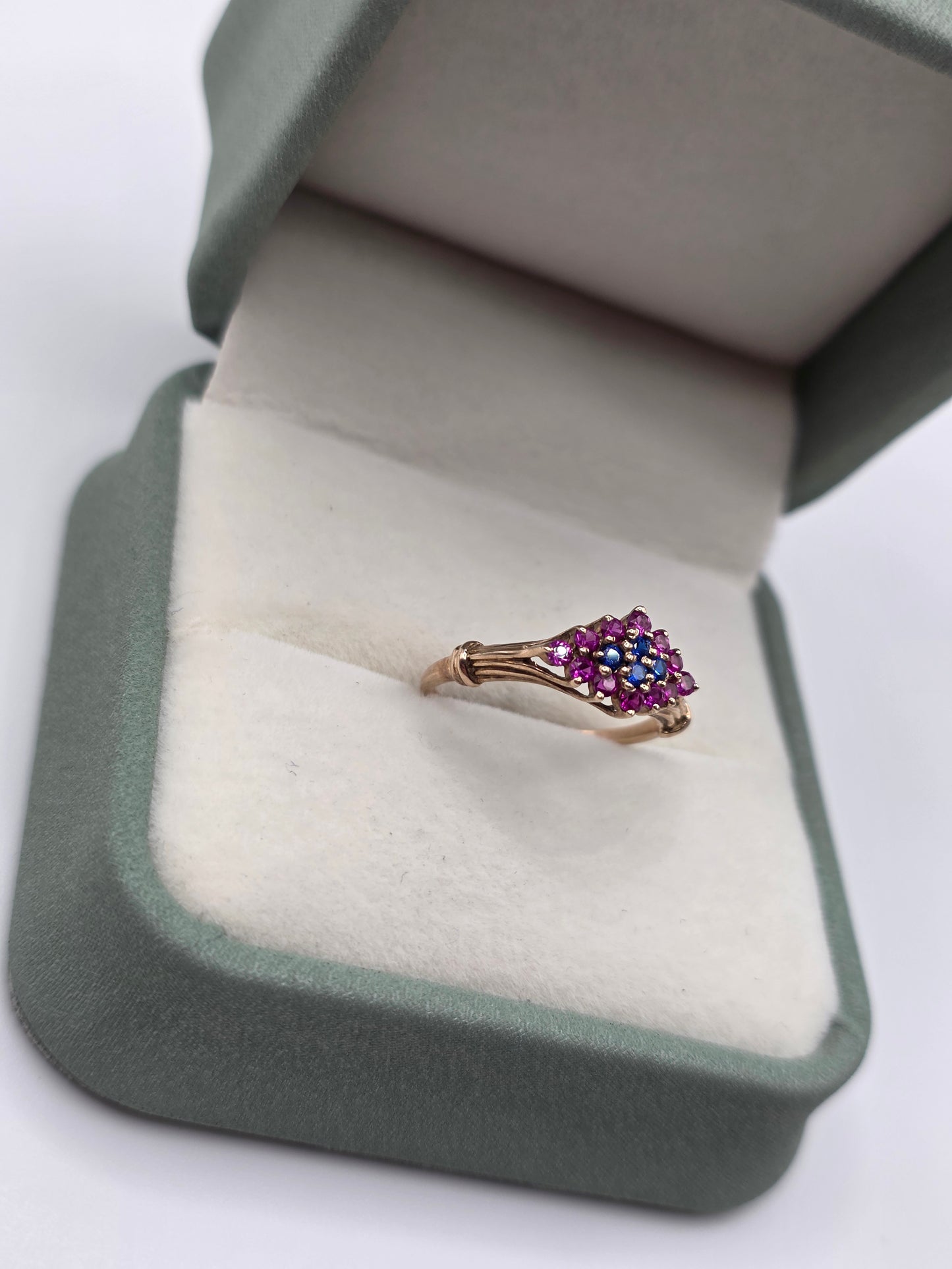9ct rose gold sapphire and pink topaz ring