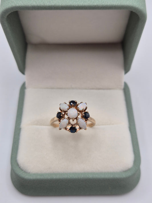 9ct gold opal and sapphire ring