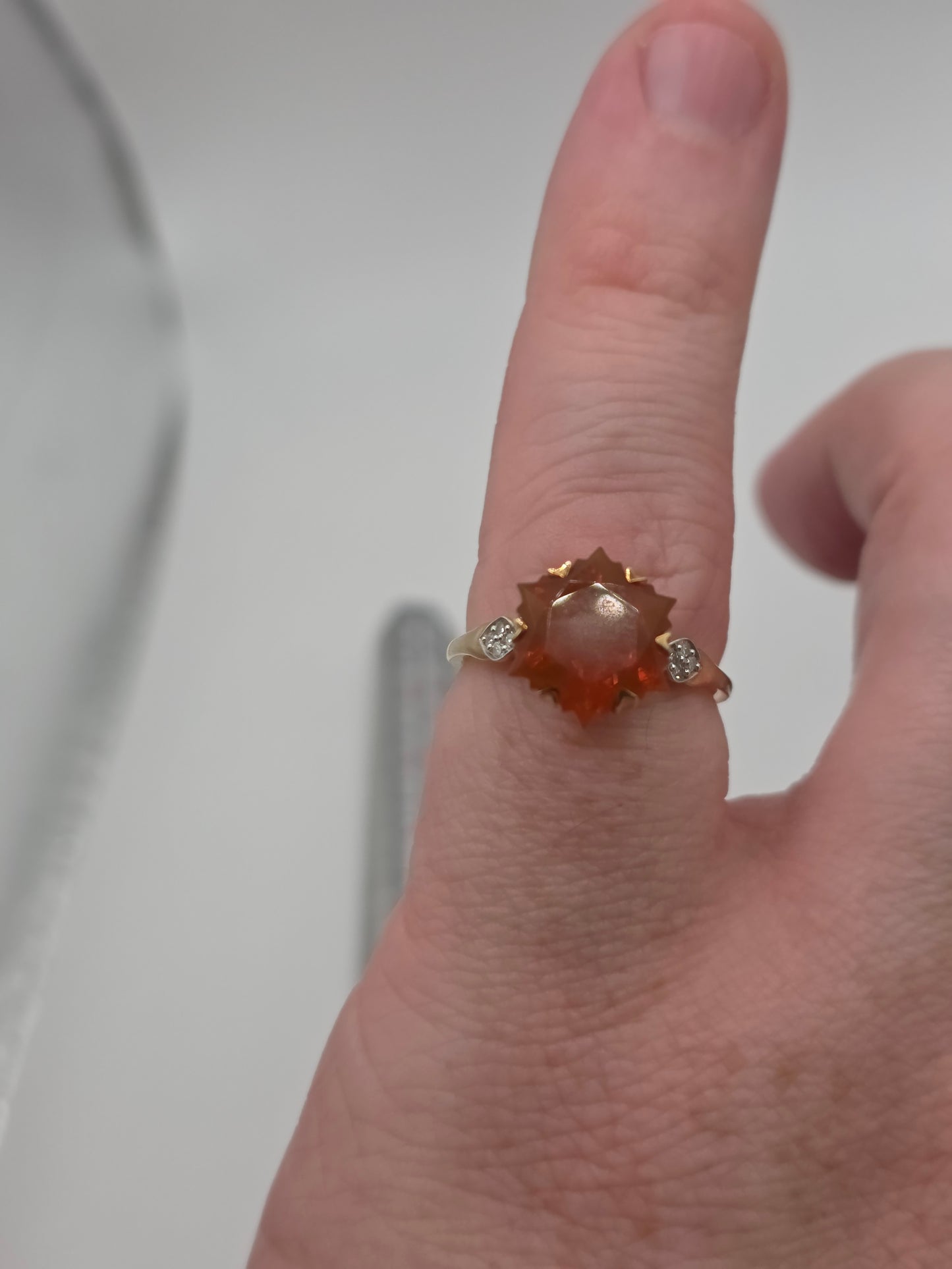 9ct gold fire opal and diamond ring