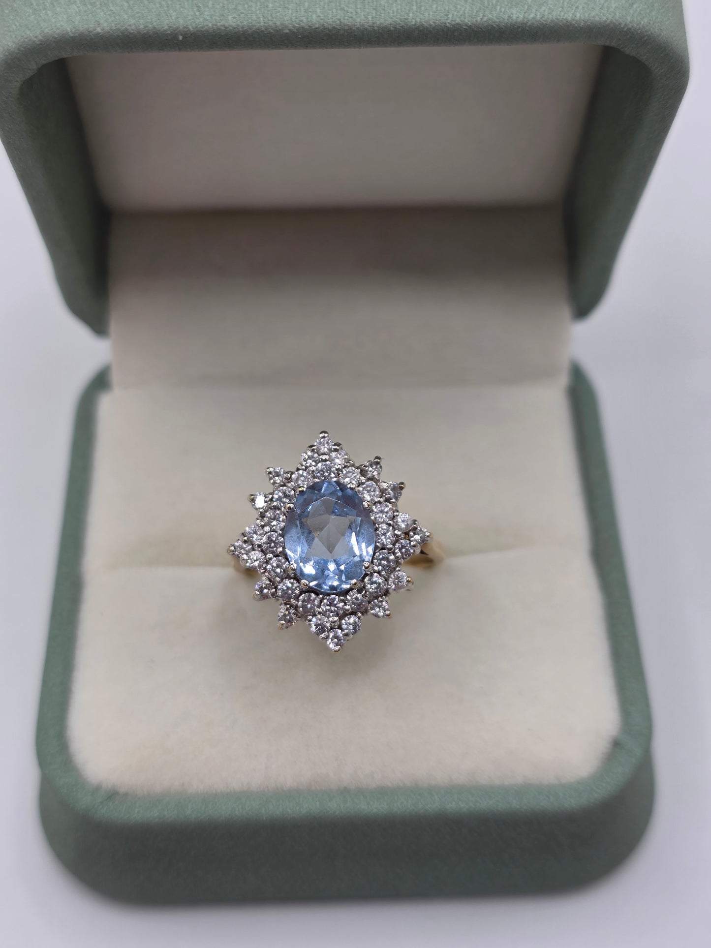 9ct gold aquamarine and cz ring