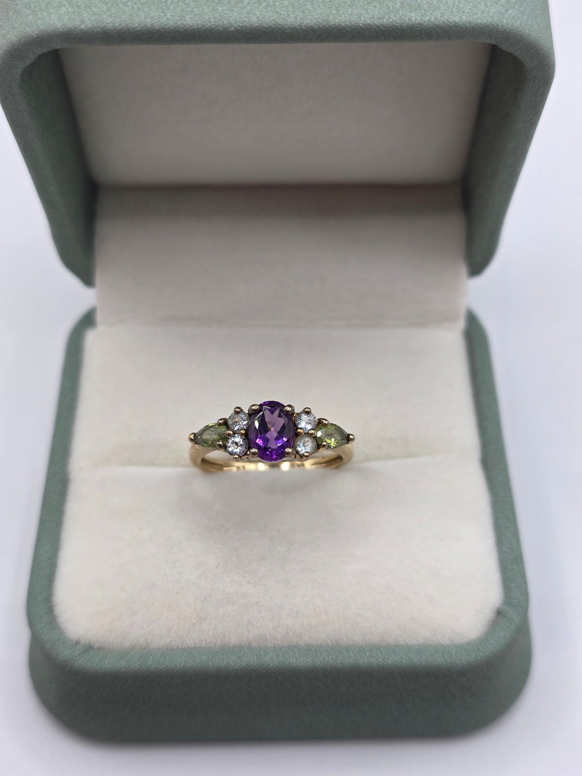 9ct gold amethyst, topaz and peridot ring